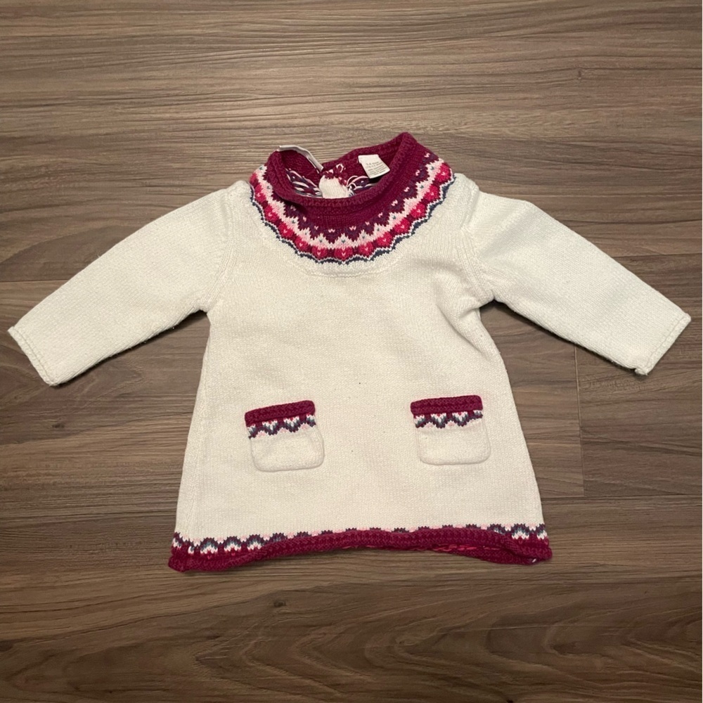 First impressions baby girl Cozy Knit Dress with burgundy pink Accents size 3-6M